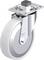 Metalowa rolka obrotowa z białym kołem, odpowiednia do ciężkich ładunków.