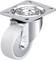 Metalowe obrotowe kółko jezdne z białym kołem i płytką mocującą, odpowiednie do mebli lub urządzeń.