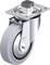 'Szare kółko jezdne z metalowym mocowaniem i przegubem obrotowym, odpowiednie do mebli lub urządzeń. Nazwa marki widoczna na plastikowym kółku.'