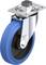 Obrotowe kółko skrętne wykonane z metalu i niebieskiego tworzywa sztucznego z płytką mocującą, przeznaczone do zastosowań przemysłowych.
