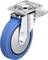 Przemysłowe kółko kierowane z niebieskim kołem jezdnym z poliuretanu i metalową obudową, odpowiednie do zastosowań transportowych.