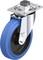 Rolka z niebieskim gumowym kołem, metalową płytką i napisem 'Blickle, Made in Germany'. Odpowiednia do urządzeń transportowych.