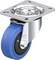 Metalowa rolka z niebieskim pokryciem z tworzywa sztucznego i metalową płytką mocującą, przeznaczona do zastosowań w meblach lub instalacjach przemysłowych.