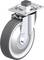 Rolka obrotowa z szarym kołem i metalową obudową, z płytką mocującą od góry, odpowiednia do mebli lub urządzeń transportowych.