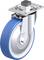 Przemysłowe kółko skrętne z niebieską gumową powierzchnią jezdną i srebrną obudową, odpowiednie do różnorodnych zastosowań w urządzeniach i meblach.