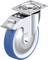 Rolka obrotowa z niebieskim kołem i metalową obudową, odpowiednia do przemieszczania mebli lub urządzeń. Nazwa marki i logo są wydrukowane na rolce.