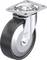 Obrotowe kółko przemysłowe z metalową płytą i czarnym kołem gumowym, odpowiednie do użycia w wymagających środowiskach.