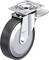 Rolka obrotowa z hamulcem, czarne koło, srebrna obudowa, logo marki na kole. Odpowiednia do zastosowań przemysłowych.
