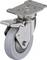 Przemysłowe kółko skrętne z metalu z szarym kołem gumowym i górnym sworzniem blokującym do mocowania przy urządzeniach lub meblach.