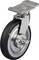 Okrągłe, obrotowe kółko jezdne wykonane z metalu i gumy z płytką mocującą u góry, przeznaczone do zastosowań przemysłowych.