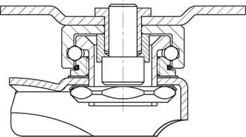 Przekrój uszczelnienia technicznego z wieloma elementami uszczelniającymi zamontowanymi w systemie mechanicznym.