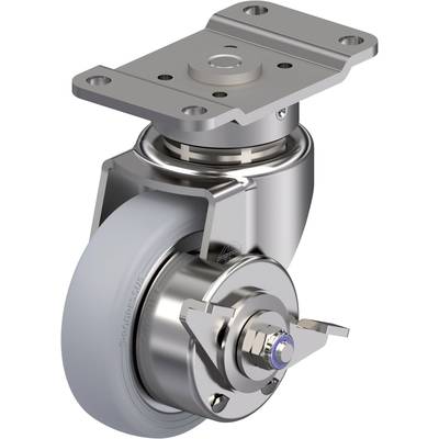 Metalowa rolka obrotowa z szarym kołem i płytką mocującą, prezentująca solidny design przemysłowy, idealna do zastosowań w ciężkich warunkach.