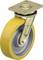 Żółte koło ze stabilnym uchwytem, odpowiednie do wózków transportowych lub mebli.