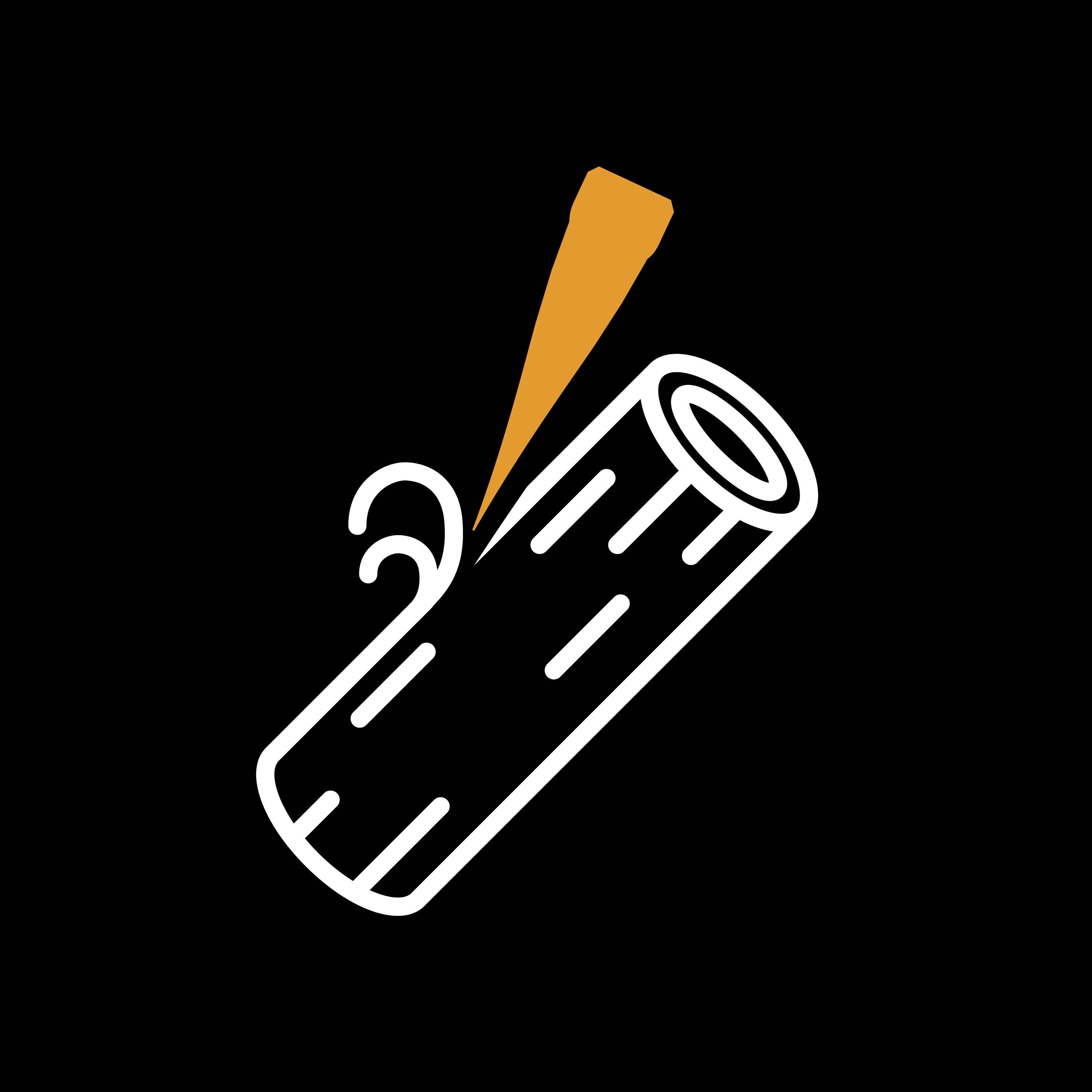 Stylizowany pień drzewa z pomarańczowym płomieniem, który go podpala, na czarnym tle.