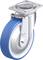 Rolka przemysłowa z niebieskim kołem, obrotową metalową oprawą i płytką mocującą do zastosowań w ciężkich warunkach.
