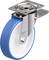 Rolka przemysłowa z niebieskim kołem i metalowym uchwytem, przeznaczona do wysokich obciążeń i zapewnienia mobilności. Napis 'Blickle made in Germany'.
