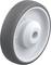 Szare plastikowe koło firmy Blickle z Niemiec, o gładkiej powierzchni i białej części środkowej.