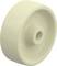 Kość słoniowa plastikowa rolka o gładkiej powierzchni z otworem pośrodku, odpowiednia do mebli lub akcesoriów elektrycznych.