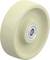 Kremowe koło z łożyskiem metalowym, widok z boku. Stosowane w wózkach lub kółkach meblowych.