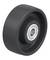 Czarne plastikowe koło z wkładką metalową, przedstawione z boku. Odpowiednie do zastosowań przemysłowych lub meblarskich.