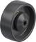 Czarne, okrągłe koło z uzębionym otworem wewnętrznym, odpowiednie do zastosowań tocznych lub jako część zamienna.
