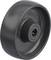 Czarne koło z tworzywa sztucznego z rdzeniem z żeliwa szarego, przeznaczone do zadań transportowych. Posiada gładką powierzchnię i otwór łożyskowy.