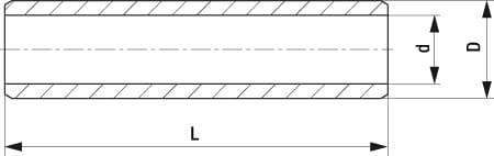 Schematyczny rysunek cylindrycznej rury z oznaczeniami długości (L), średnicy wewnętrznej (d) oraz średnicy zewnętrznej (D).