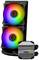 Radiator z dwoma wentylatorami i podświetleniem RGB, z pompą oznaczoną logo 'MSI', przeznaczony do chłodzenia komputera.