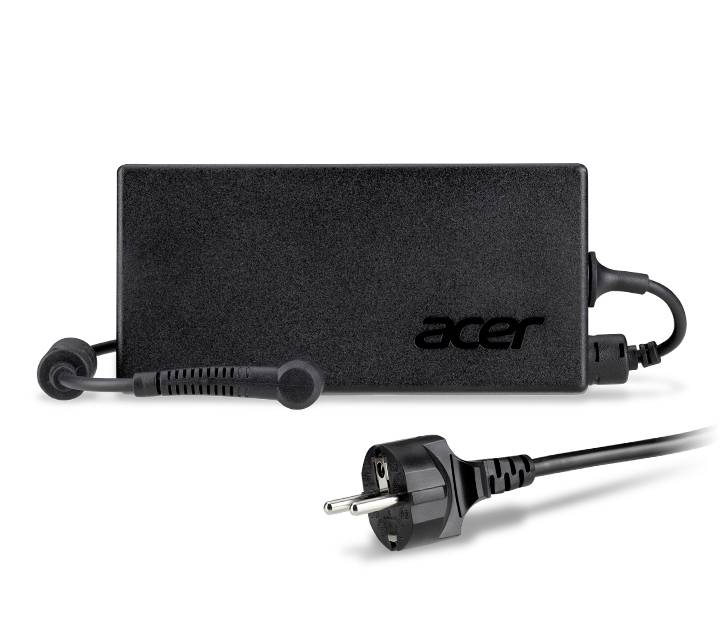 Czarna ładowarka z wtyczką europejską, przeznaczona do laptopów Acer.