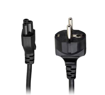 Kabel sieciowe z dwubiegunową wtyczką europejską i trzybiegunowym gniazdem, odpowiednie dla Europy.