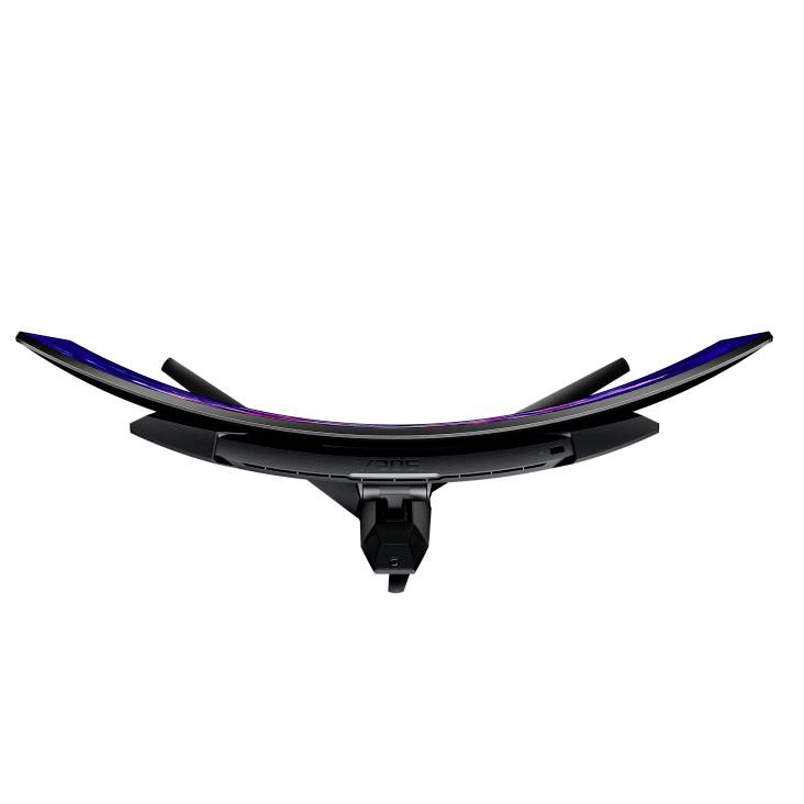 Zakrzywiony monitor widziany z góry, ukazujący zakrzywioną sylwetkę ekranu. Idealny do stworzenia immersyjnego doświadczenia wizualnego.