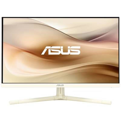 Monitor komputerowy ASUS o smukłej konstrukcji z dużym ekranem, spoczywający na stabilnej podstawie.