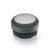 Okrągły czarny przycisk z szarą górną powierzchnią, prawdopodobnie przydatny do zastosowań technicznych lub obsługi urządzeń.