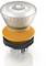 Okrągły, pomarańczowy przycisk wciskany z przezroczystą nakładką i czarnym pierścieniem, stosowany w sterowaniu przemysłowym lub maszynach.