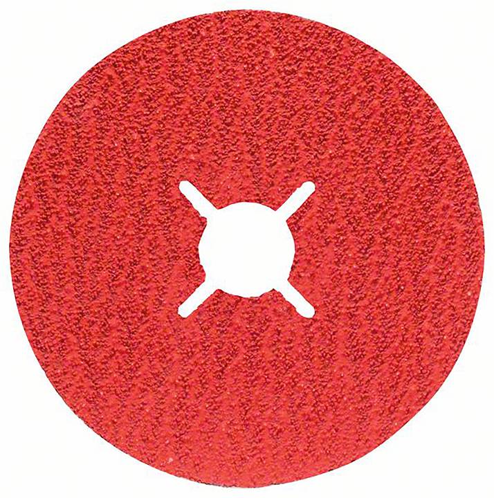 Czerwona tarcza szlifierska z krzyżowym otworem pośrodku, przeznaczona do użycia w szlifierkach do obróbki powierzchni.
