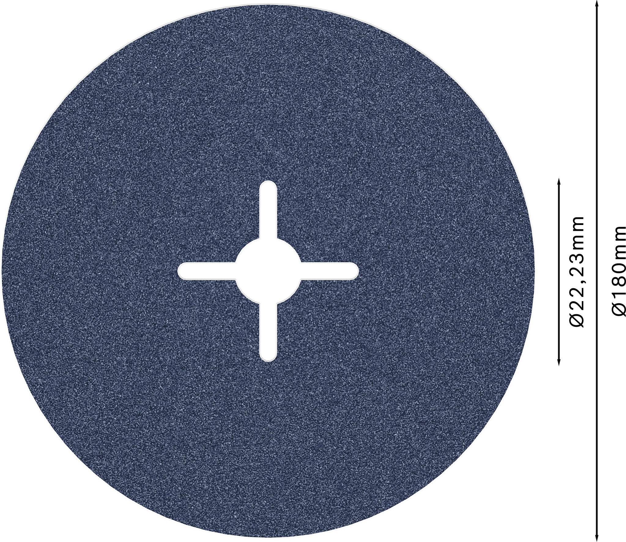 Okrągła tarcza ochronna o średnicy 180 mm z centralnym otworem o średnicy 22,23 mm, otoczona czterema nacięciami.