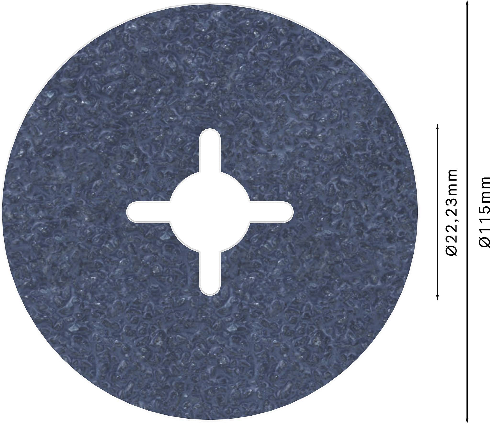 Papier ścierny z tlenkiem glinu Ø115mm z centralnym otworem mocującym Ø22,23mm. Odpowiedni do prac szlifierskich na powierzchniach metalowych.