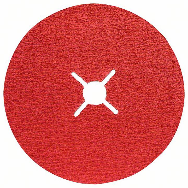 Okrągła czerwona tarcza z wzorem krzyżowym pośrodku, prawdopodobnie papier ścierny lub podobna powierzchnia ścierna.