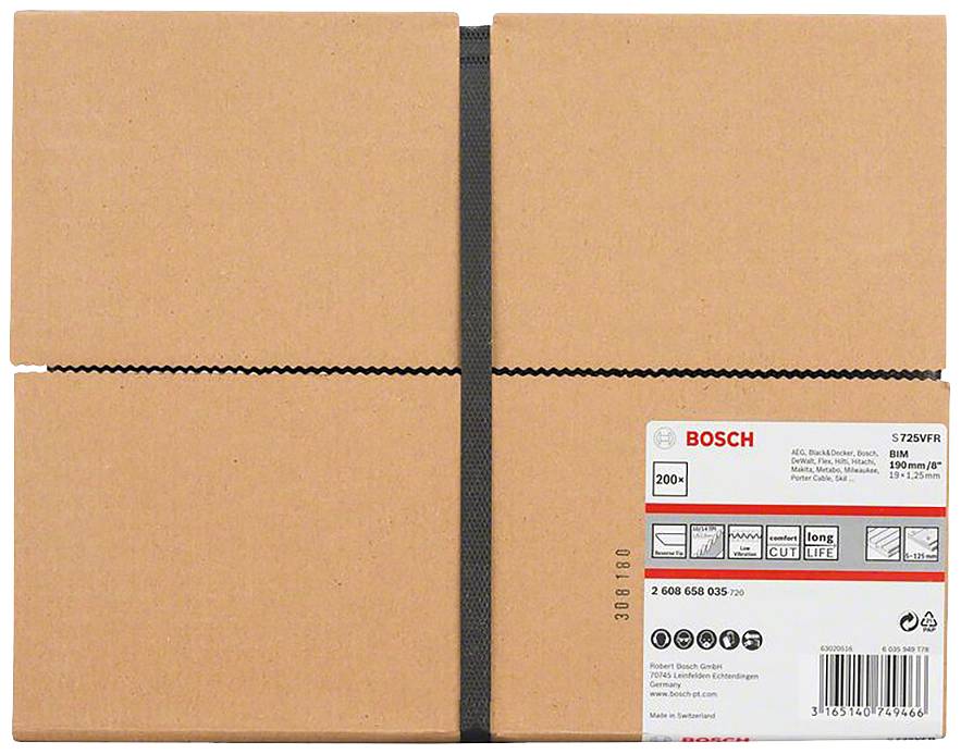 Opakowanie papieru ściernego Bosch z informacjami o gradacji (80), rozmiarze (93x105 mm) i zawartości (50 sztuk). Odpowiedni do drewna i farby.