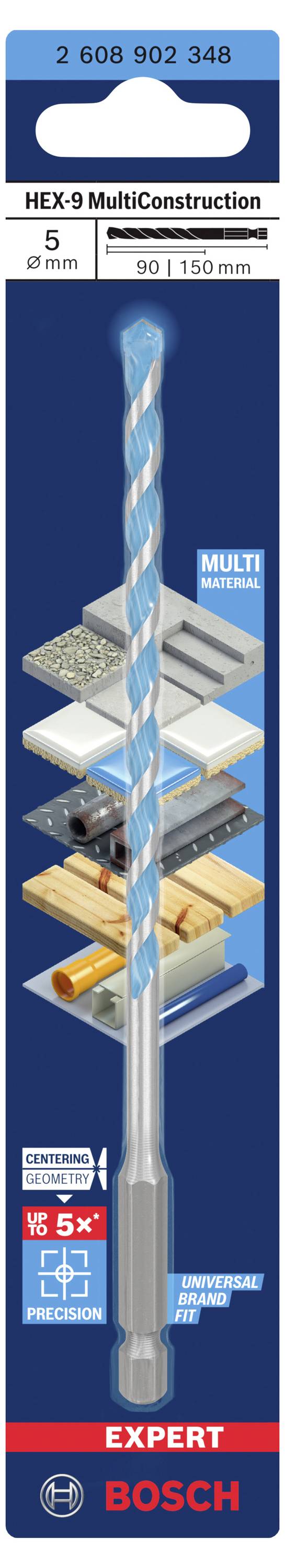 Wiertło 'HEX-9 MultiKonstrukcja', 5-częściowy, długość 110 mm od Bosch, odpowiedni do betonu, drewna, kamienia, metalu i płytek.
