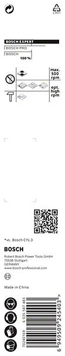 'Profesjonalny zestaw elektronarzędzi Bosch. Zawiera symbole recyklingu, pieczęcie, kod QR i kod kreskowy. Zawiera adres: bosch-professional.com.'