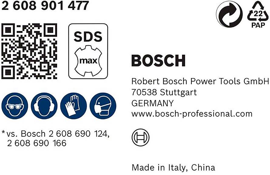 "Ulepszone ograniczenie pyłu podczas rozbijania betonu" widnieje na górze. Poniżej zdjęcie dłuta. Zalety: zmniejszone pylenie, odpowiednie do wielu odkurzaczy.