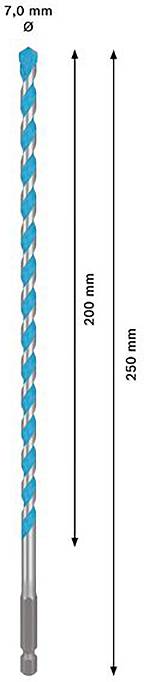 Wiertło o średnicy 7,0 mm i długości 250 mm. Posiada oznaczenie na 200 mm.