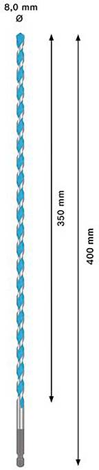 'Wiertło o średnicy 8,0 mm, całkowitej długości 400 mm, spiralnym obszarze cięcia 335 mm.'