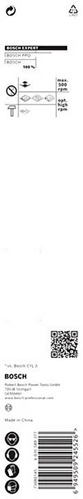 Etykieta wiertła wskazuje typ produktu, producenta 'Bosch', średnicę wiercenia 5 mm, materiał beton/metal, maksymalną prędkość obrotową 1900 obr./min.