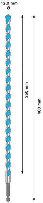 'Wiertło o średnicy 12,0 mm, długości użytkowej 365 mm i długości całkowitej 400 mm.'