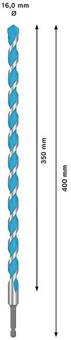 Wiertło o średnicy 16,0 mm i całkowitej długości 400 mm, w tym 335 mm części roboczej. Odpowiednie do wiercenia w betonie i murze.