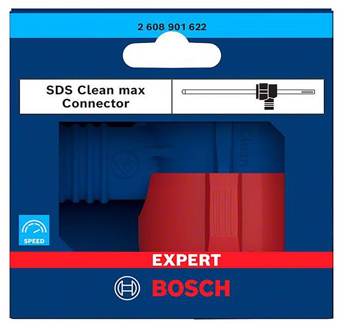 Bosch Opakowanie prezentuje złącze SDS Clean max do wiercenia. Na górze znajduje się numer modelu, na dole logo i napis 'EXPERT'.