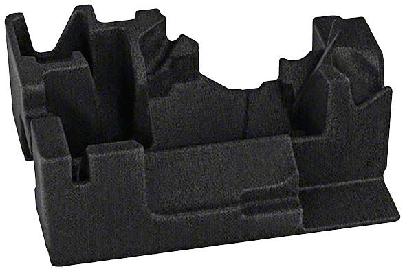 Czarna część z pianki z wieloma wcięciami i wypukłościami, prawdopodobnie przeznaczona do wyściełania lub ochrony określonego przedmiotu.