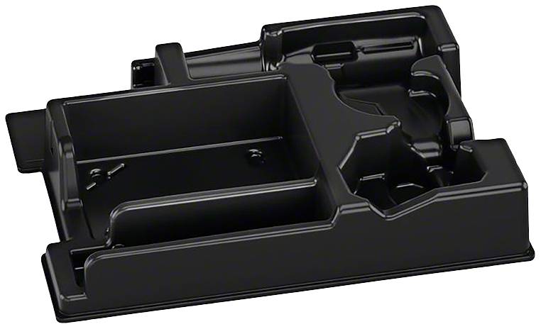 Czarna plastikowa skrzynka z wieloma przegródkami do bezpiecznego przechowywania przedmiotów lub akcesoriów elektronicznych.